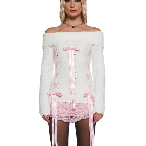 Dolls Kill Off White Flattery Will Do Sweater Top Size M - Picture 1 of 12